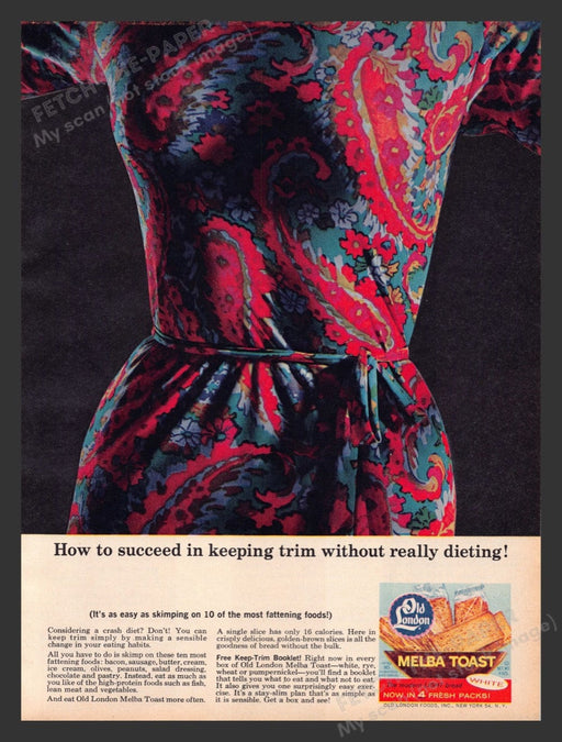 1963 Old London Melba Toast Trim Waist Print Advertisement Ad