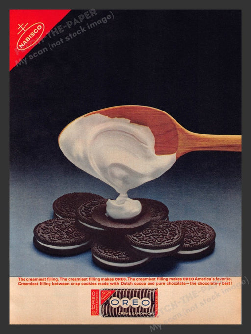 1963 Oreo Creme Sandwich Cookies Nabisco Spoon Cream Print Advertisement Ad