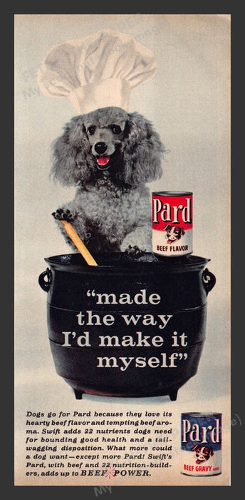 1963 Pard Beef Flavor Dog Food Poodle Chef Cooking Print Advertisement Ad