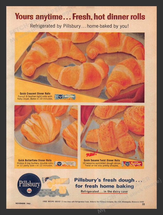 1963 Pillsbury Fresh Dough Rolls Recipes Print Advertisement Ad