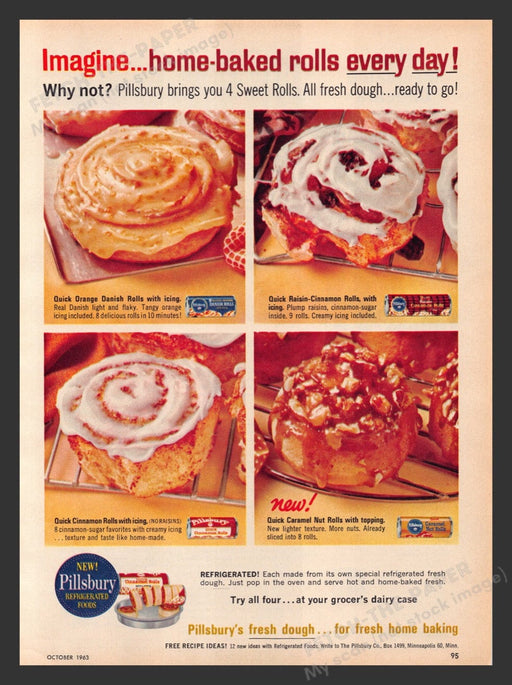 1963 Pillsbury Refrigerated Sweet Rolls Print Advertisement Ad
