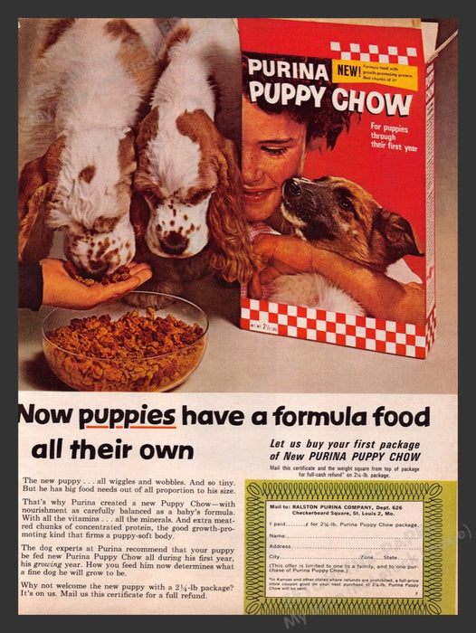 1963 Purina Puppy Chow Dog Food Cocker Spaniel Print Advertisement Ad