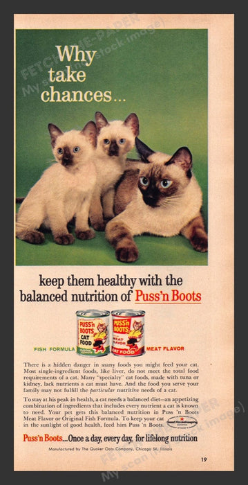 1963 Puss'n Boots Cat Food Siamese Cat & Kittens Print Advertisement Ad