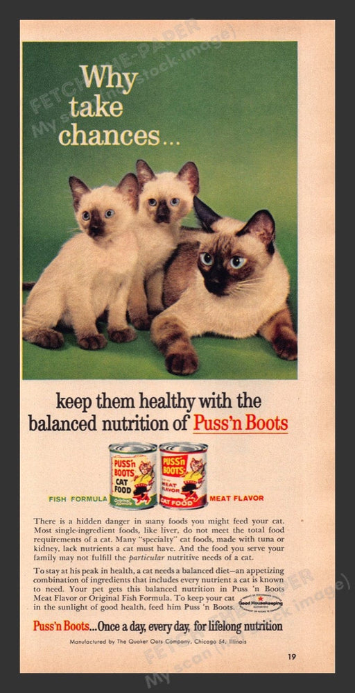 1963 Puss'n Boots Cat Food Siamese Cat & Kittens Print Advertisement Ad