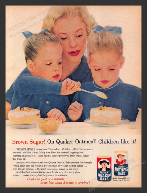 1963 Quaker Oats & Quick Mother Oats Mom & Daughters Print Advertisement Ad