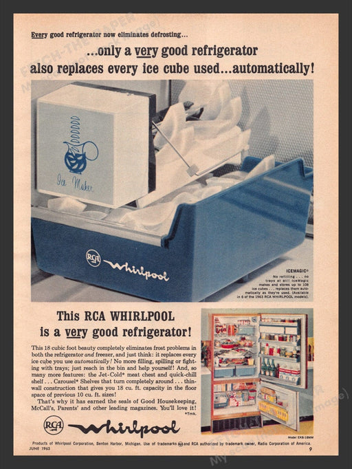 1963 RCA Whirlpool Refrigerator Ice Maker Print Advertisement Ad