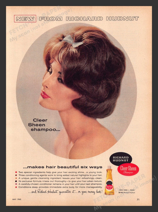 1963 Richard Hudnut Clear Sheen Shampoo Hair Print Advertisement Ad