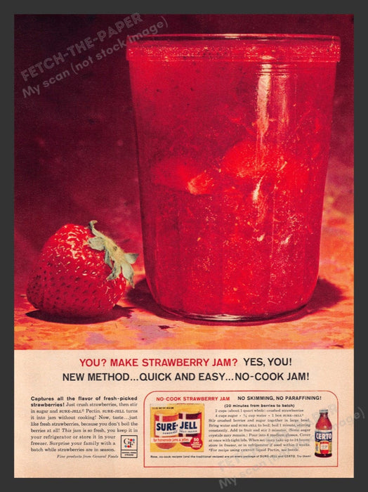 1963 Sure-Jell & Certo "No-Cook Strawberry Jam" Recipe Print Advertisement Ad