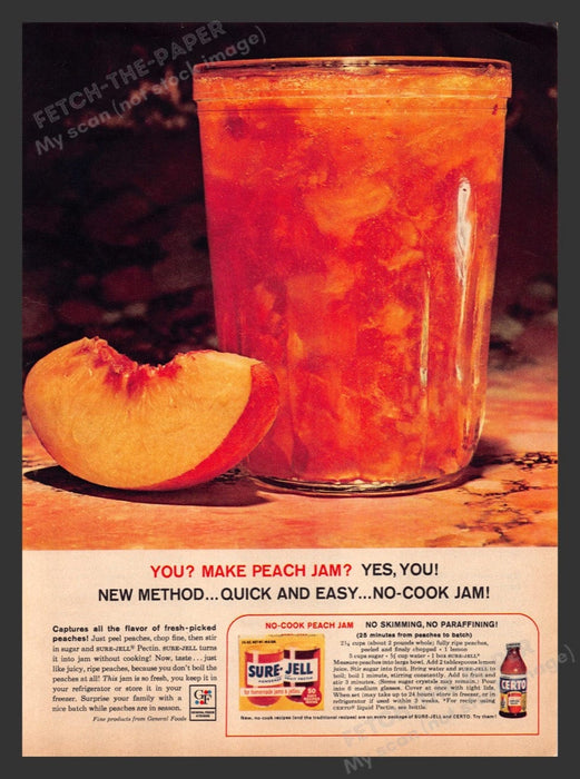 1963 Sure-Jell & Certo Peach Jam Recipe Print Advertisement Ad