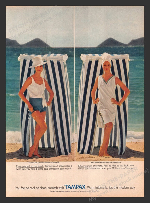 1963 Tampax Tampons Beach Enjoy Yourself Anywhere Print Advertisement Ad