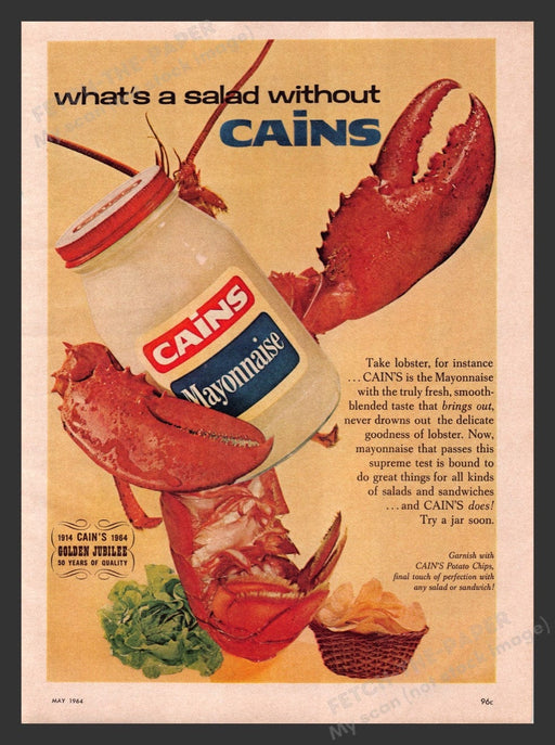 1964 Cains Mayonnaise with Lobster Print Advertisement Ad