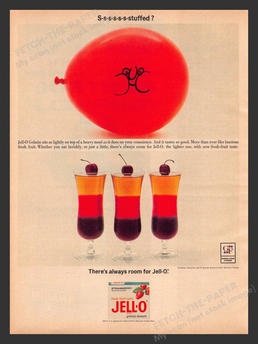 1964 Jell-O Stuffed "There's always room for Jell-O" Print Advertisement Ad