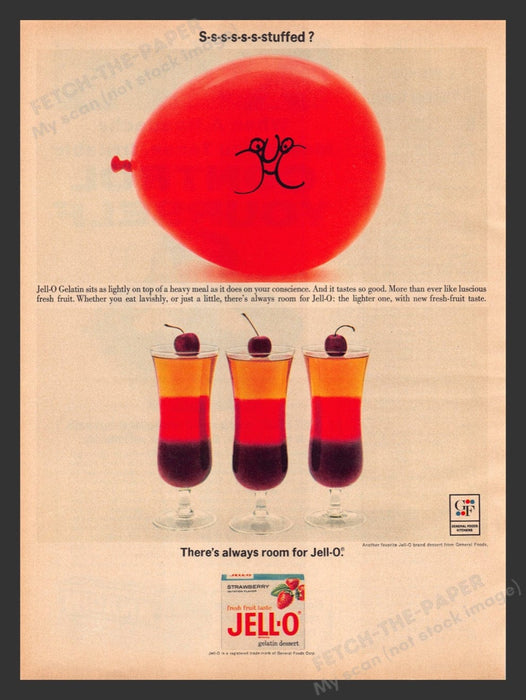 1964 Jell-O Stuffed "There's always room for Jell-O" Print Advertisement Ad