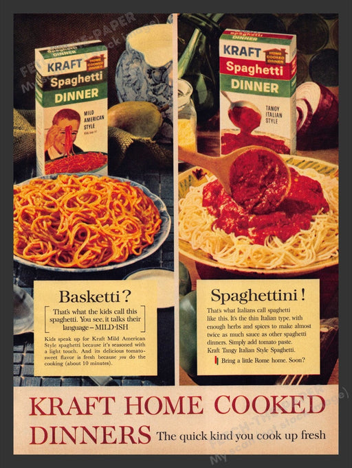 1964 Kraft Home Cooked Dinners Spaghetti Print Advertisement Ad