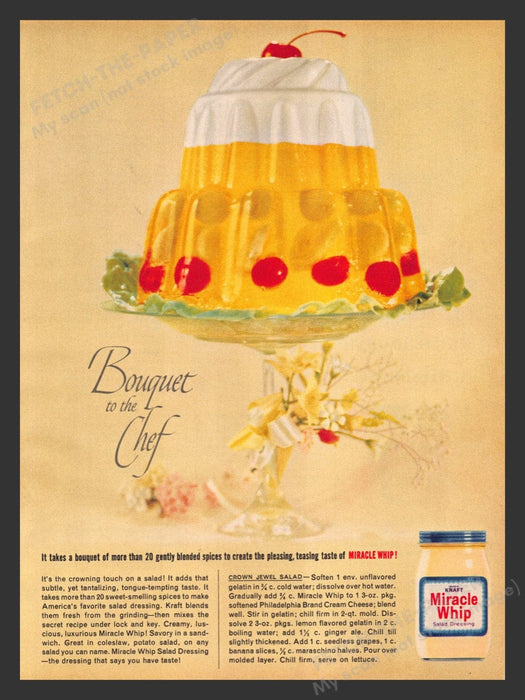 1964 Kraft Miracle Whip & Gelatin "Crown Jewel Salad" Recipe Print Ad