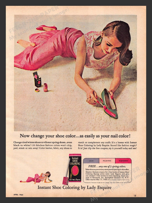1964 Lady Esquire Instant Shoe Coloring Print Advertisement Ad