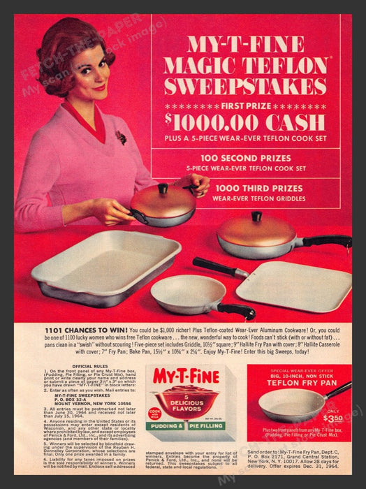 1964 My-T-Fine Pudding & Wear-ever Teflon Sweepstakes Print Advertisement Ad