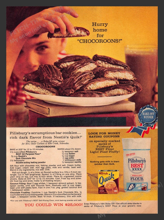 1964 Nestle Quick & Pillsbury "Chocoroons" Recipe Print Advertisement Ad
