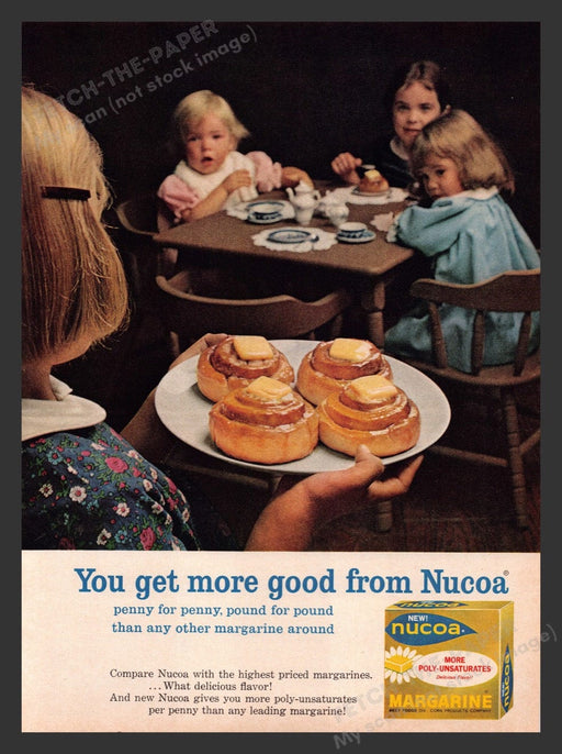 1964 Nucoa Margarine Child Tea Party w/ Cinnamon Rolls Print Advertisement Ad