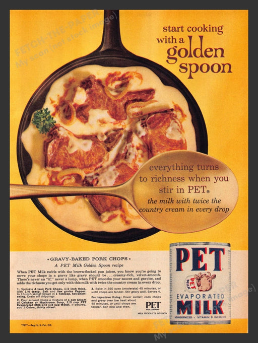 1964 PET Evaporated Milk "Gravy-Baked Pork Chops" Recipe Print Advertisement Ad