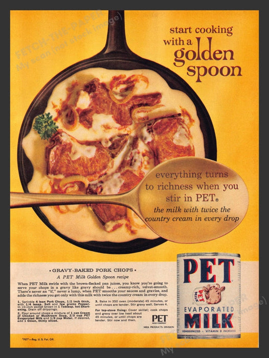 1964 PET Evaporated Milk "Gravy-Baked Pork Chops" Recipe Print Advertisement Ad