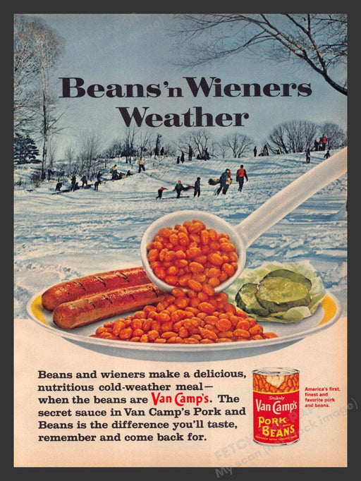1964 Stokely Van Camp's Pork and Beans Sledding Hill Print Advertisement Ad