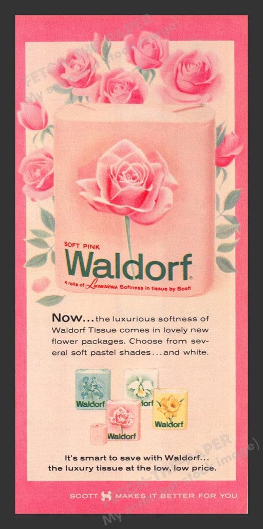 1964 Waldorf Tissue Soft Pastel Shades Bath Toilet Print Advertisement Ad
