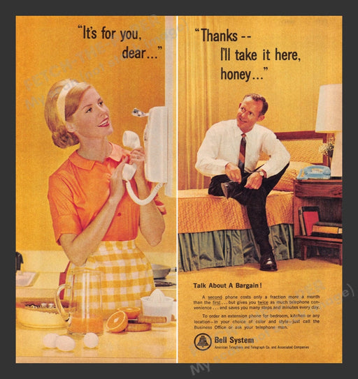 1965 Bell Telephone System Husband & Wife Print Advertisement (2 Pages)