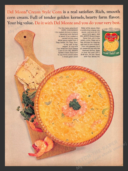 1965 Del Monte Golden Sweet "Corn Cheesebake" Recipe Print Advertisement Ad