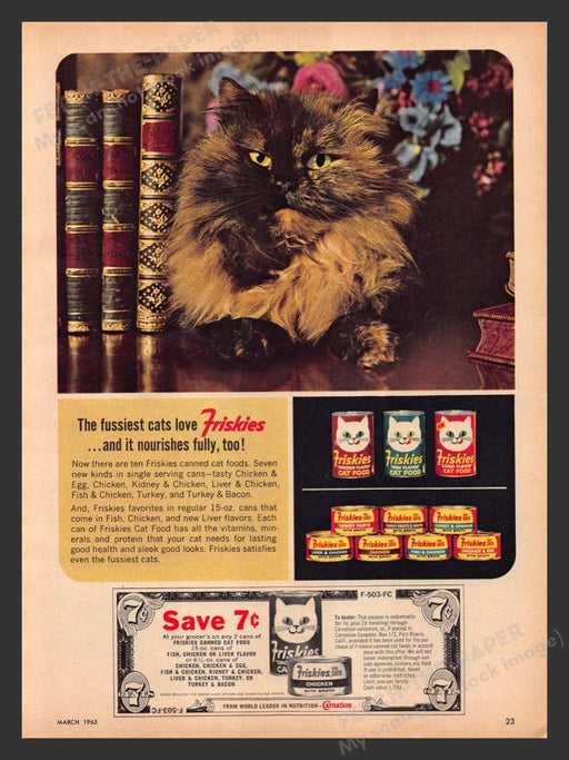1965 Friskies Cat Food Tortoise Shell Print Advertisement Ad