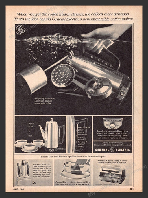 1965 GE Immersible Coffee Maker Print Advertisement Ad