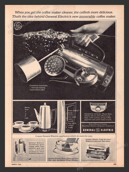 1965 GE Immersible Coffee Maker Print Advertisement Ad