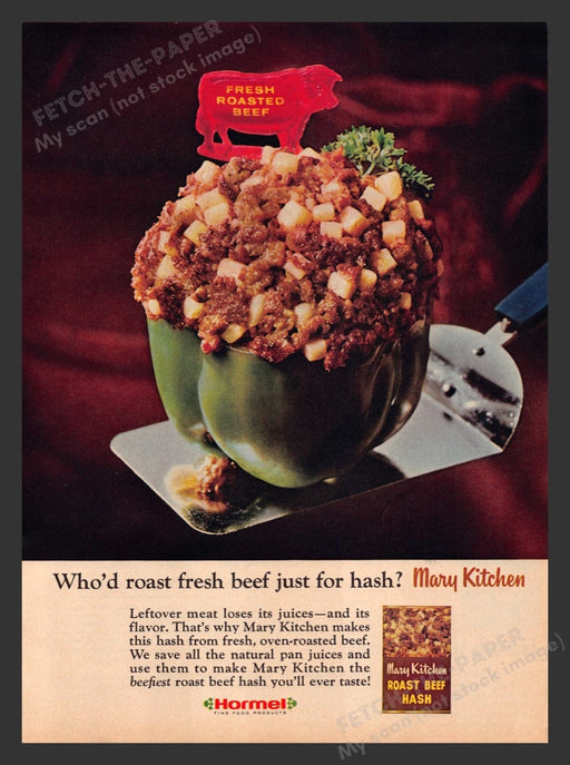 1965 Hormel Mary Kitchen Roast Beef Hash Stuffed Pepper Print Advertisement Ad