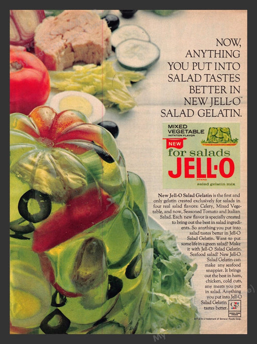 1965 Jell-o Salad Gelatin "Mixed Vegetable" Print Advertisement Ad