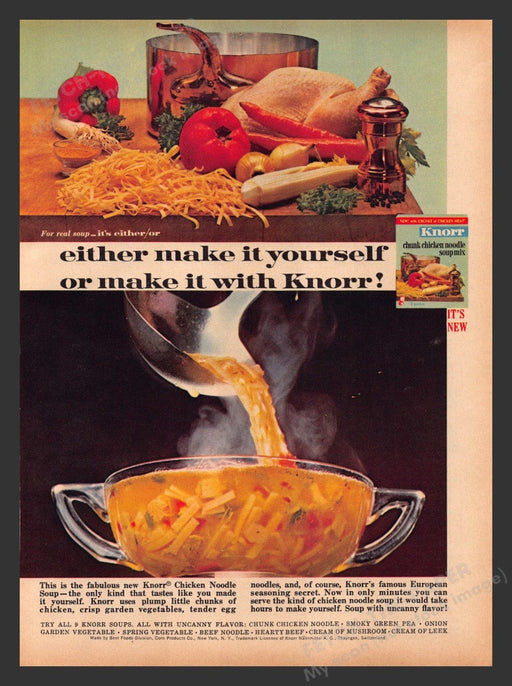 1965 Knorr Chunk Chicken Noodle Soup Print Advertisement Ad