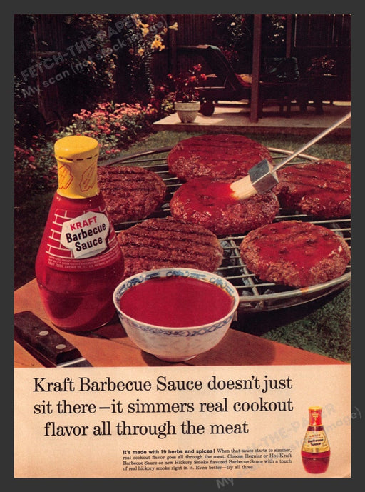 1965 Kraft Barbecue Sauce Outdoor Burgers on Grill Print Advertisement Ad