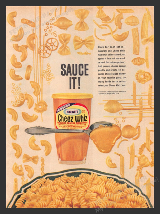 1965 Kraft Cheez Whiz "Sauce it!" Print Advertisement Ad