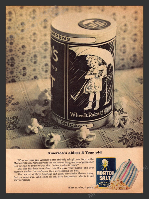 1965 Morton Salt "When it rains it pours" Print Advertisement Ad