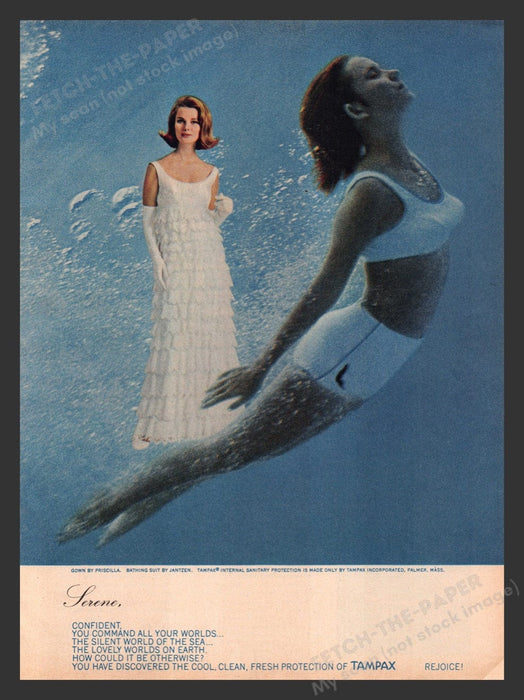 1965 Tampax Serene Jantzen Suit Underwater Print Advertisement Ad