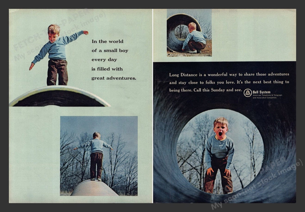 1966 Bell Telephone System Little Boy Playing Print Advertisement (2 Pages)
