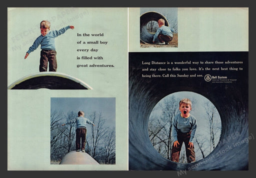 1966 Bell Telephone System Little Boy Playing Print Advertisement (2 Pages)