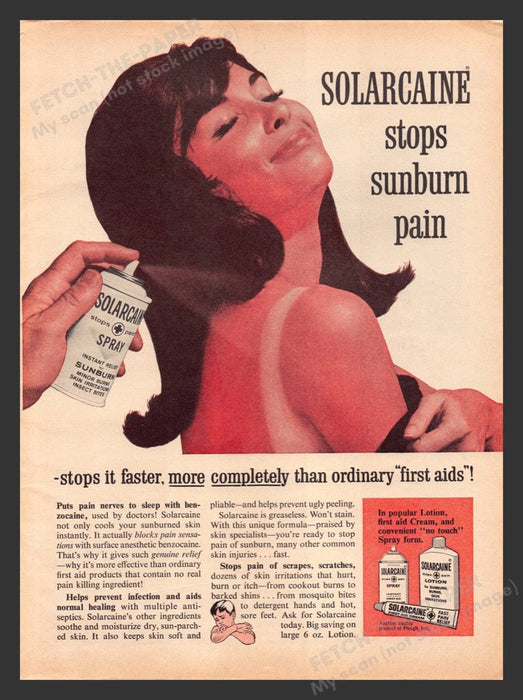 1966 Solarcaine Sunburn Spray First Aid Cream Print Advertisement Ad