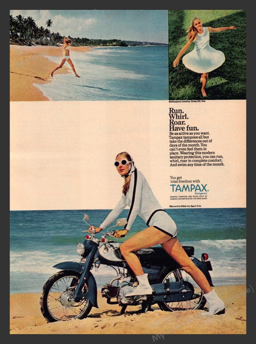 1966 Tampax Tampons Beach Motorcycle Print Advertisement Ad