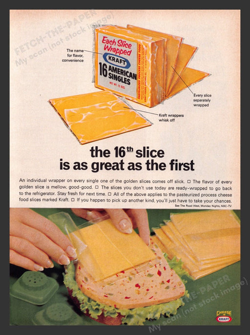1967 Kraft American Cheese Slices Sandwich Print Advertisement Ad