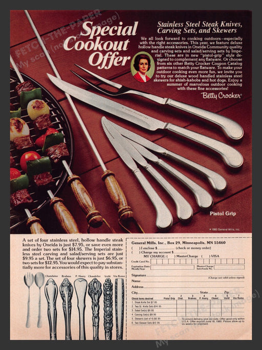 1980 Betty Crocker Stainless Steel Flatware Pistol Grip Print Advertisement Ad