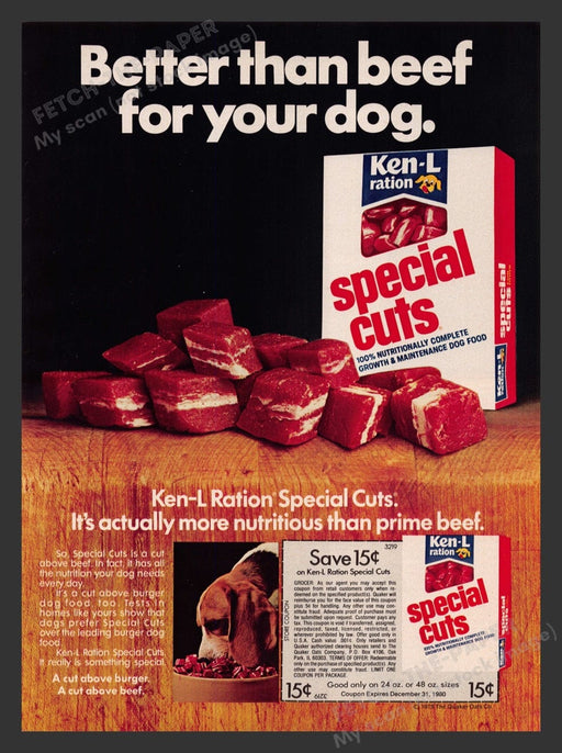 1980 Ken-L Ration Special Cuts Beagle Dog Print Advertisement Ad