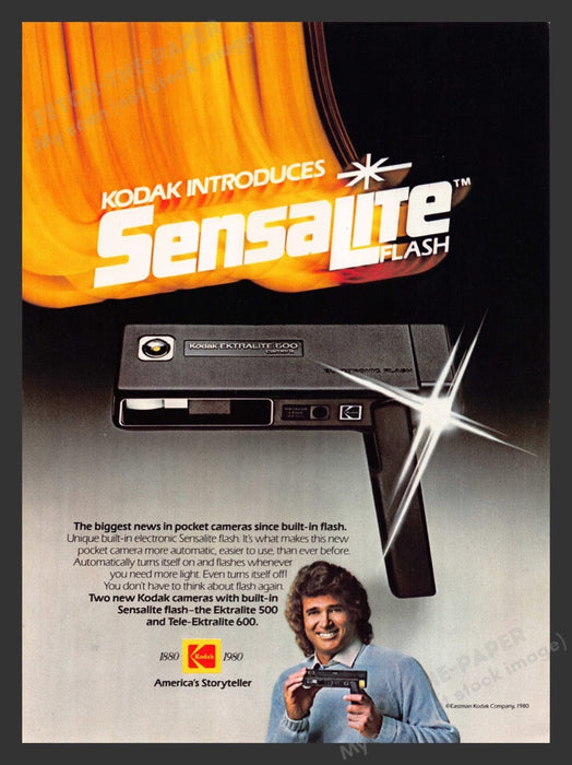 1980 Kodak Sensalite Flash Camera with Michael Landon Print Advertisement Ad