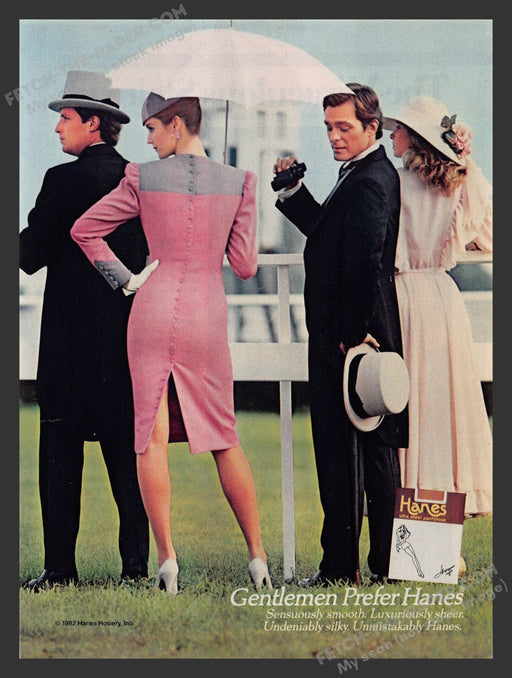 1982 Print Advertisement Gentlemen Prefer Hanes Hosiery Polo Race Legs Sexy.