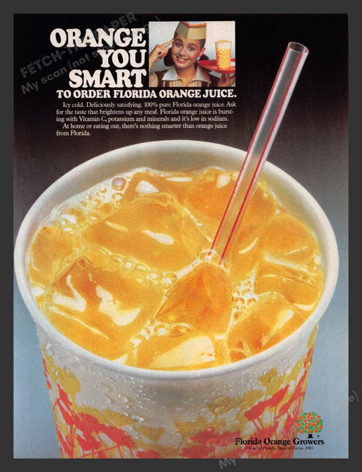 1983 Florida Orange Growers Fast Food Worker Drink Print Advertisement Ad