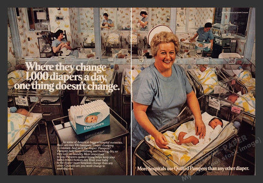 1981 Pampers Hospital Nursery Nurses Diapers Print Advertisement (2 Pages)